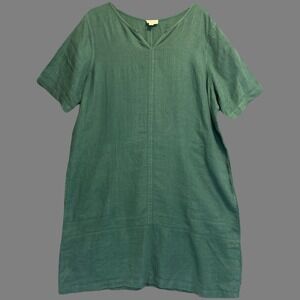 J. Jill Pure Jill 100% Linen Garment Dyed Shift Dress Size L Green Lagenlook